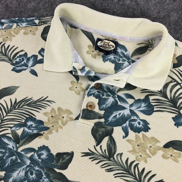 Tommy Bahama Mens Polo XL Yellow Blue Floral Hawaiian Print Short Sleeve Cotton - Picture 1 of 10
